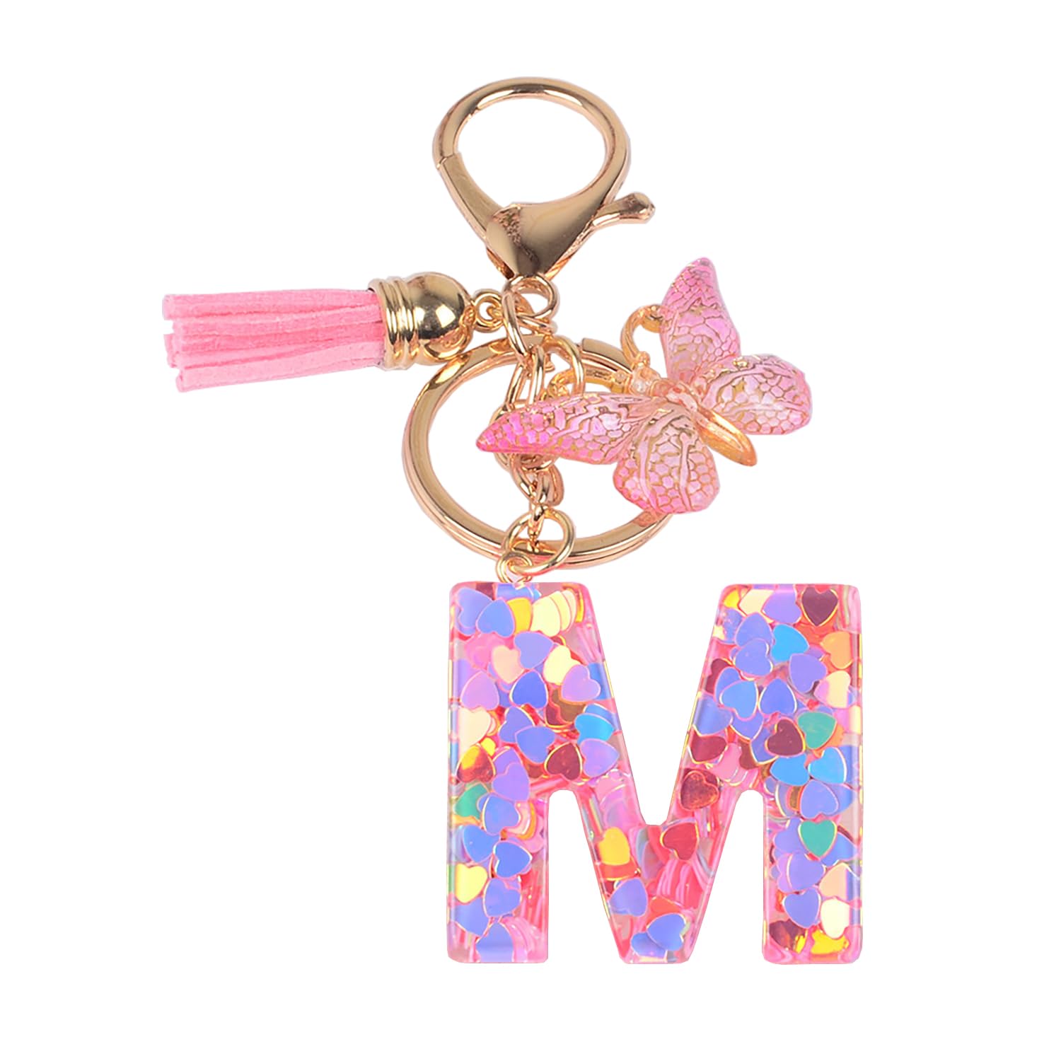 Ypymod Unisex Rosa-M Letter And Butterfly Pendant Keychain With Initials