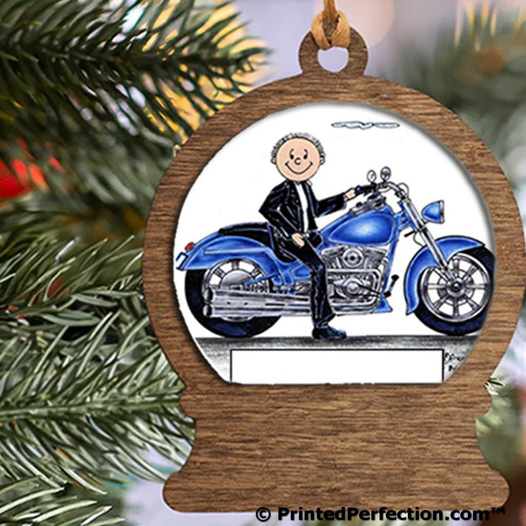 PrintedPerfection.com Personalized Motorcycle - Male Wooden Snow Globe Shaped Christmas Ornament