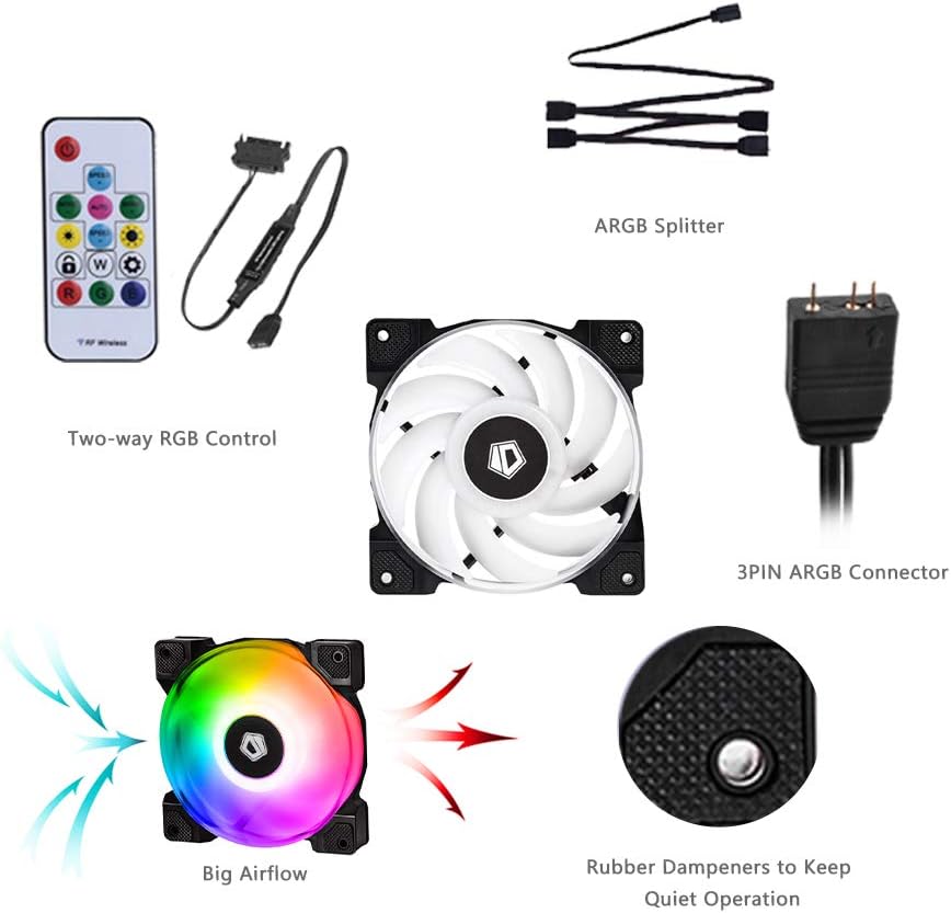 Onе-Dау Sаlе: Uр tо 40% оƒƒ ID-COOLING DF-12025-ARGB Trio Case Fan CPU Cooling Fan Addressable RGB Case Fan 5V ARGB MB Aura Sync PWM Fan for CPU Cooler/Raidator/PC Chassis(Remote Control Included)