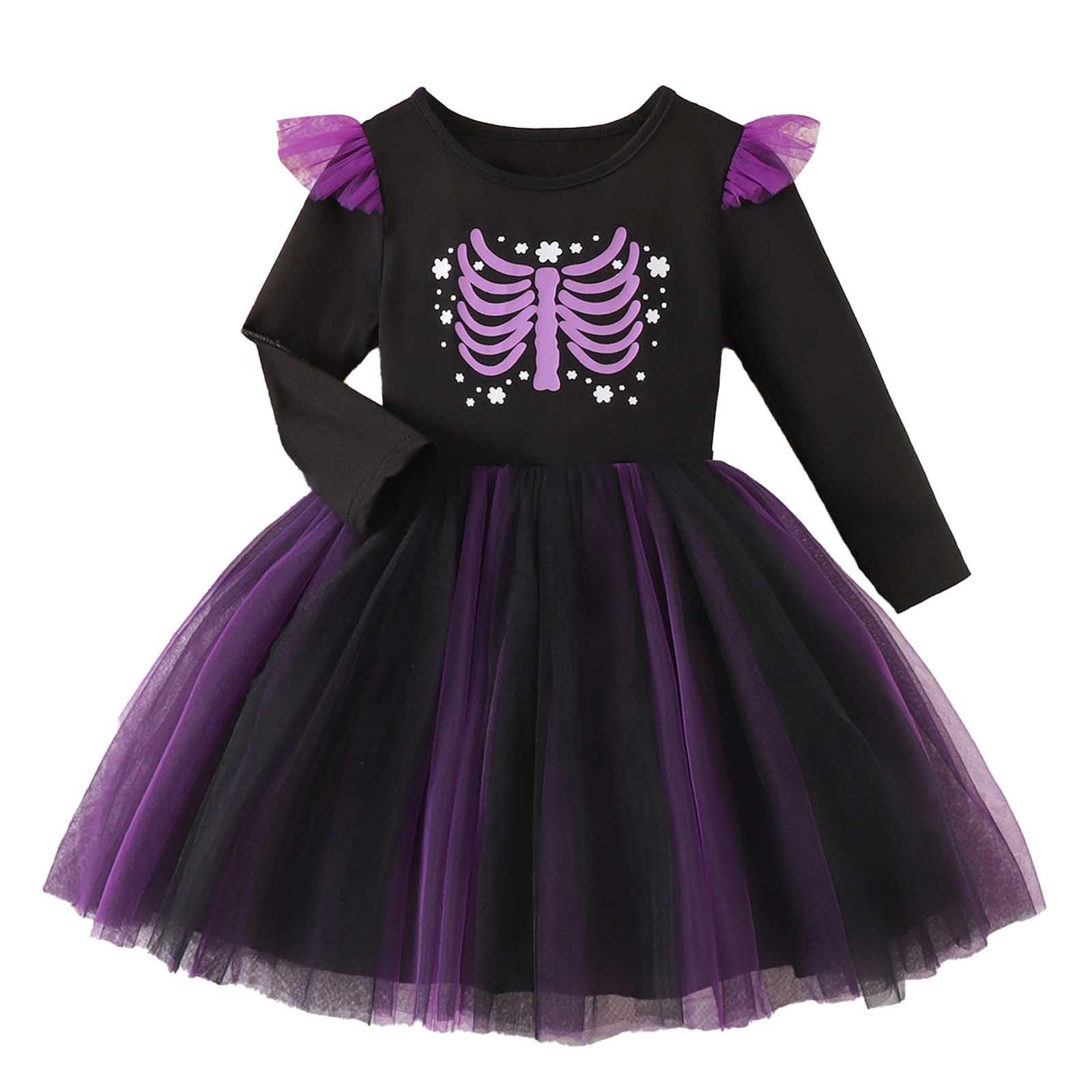 Generisch Halloween Kostüm Teenager Mädchen - Halloween Langarm Kleid Gothic Party Outfit Elegante Cosplay Kleid Für Kinder Hexe Fee