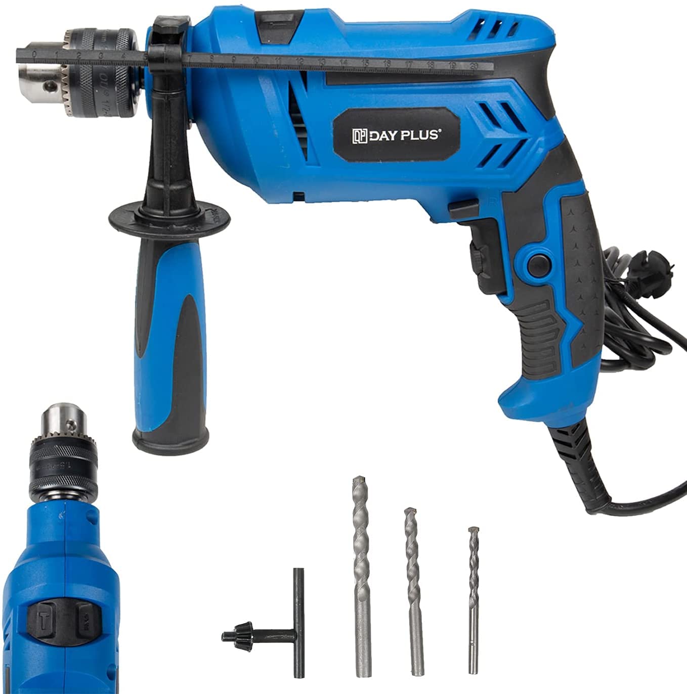 Rotary Hammer Drill 850W Electric Drill Corded Power Tools, 2-in-1 Hammer Power Drill & Impact Driver with 3pcs Cement Drill Bits for Brick Walls, 13mm Chuck, 0-3000 Variable Speed Wall Drill Set