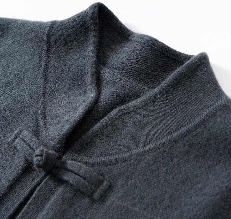 Men's Business Casual Mock Neck Button-Up Cardigan Sweater with Pockets Long Sleeve Thick Open Front Sweater