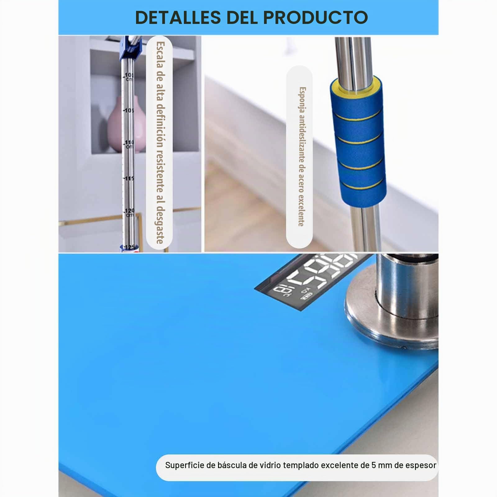 Báscula Digital De Altura Y Peso Con Pantalla LCD: Medición Corporal Para Adultos Y Niños (altura: 100-190 Cm, Peso: 0,2-180 Kg), Extraíble, Recargable Por USB Para Uso Doméstico Y Escolar. ,Blue