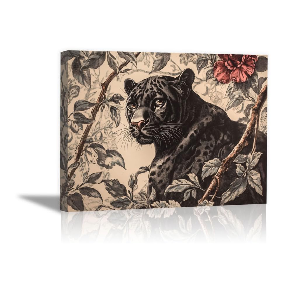 TERUEA Funny Pictures for Walls, Wall Art Poster Panther Botanical Illustration Bathroom Wall Art Poster Funny Creature Painting, Themed Wall Poster for Bathroom Toilet Decor(Black)-70x100cm Framed