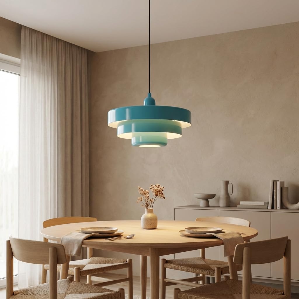 BARCELONA LED Lampa Wisząca MACARRON Niebieski 3-Poziomowa, Metal Żelazo, Styl Bauhaus Minimalistyczny, Pośrednie Oświetlenie Bez Oślepiania, Klasyczna Vintage Nowoczesna Luksusowa E27