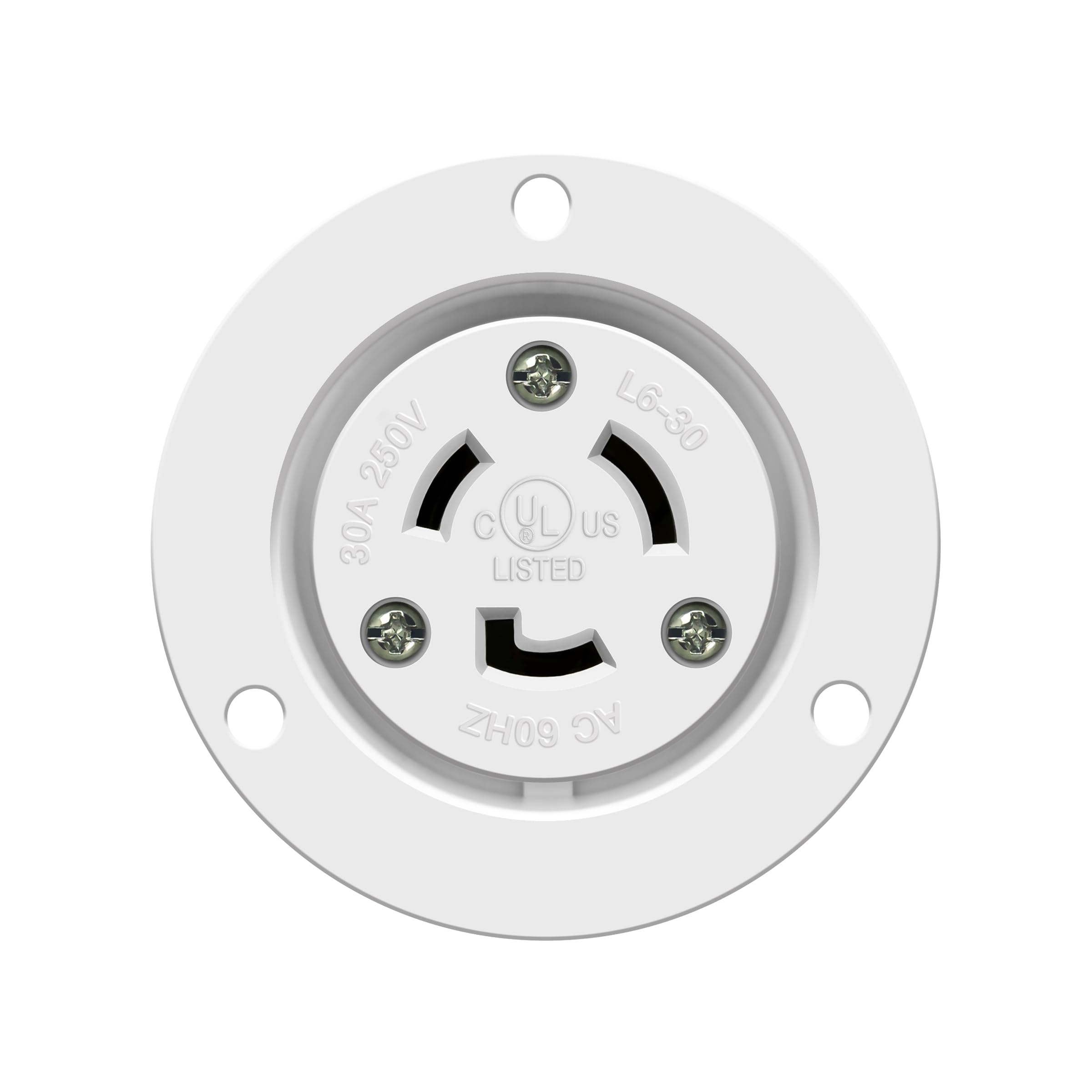ENERLITES NEMA L6-30 Flanged Outlet, Locking Plug Charger Receptacle, 30 Amp, 250 Volt, 2 Pole, 3 Wire Grounding, Industrial Grade, 66464-W, White