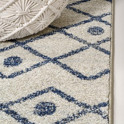 Image of JONATHAN Y Aksil Moroccan Beni Souk Cream /Navy Runner Rug, 2x8, Bohemian, Scandinavian, Easy-Cleaning for Living Room, Bedroom, Kitchen, Pet Friendly, Non-Shedding (MOH208F-28)