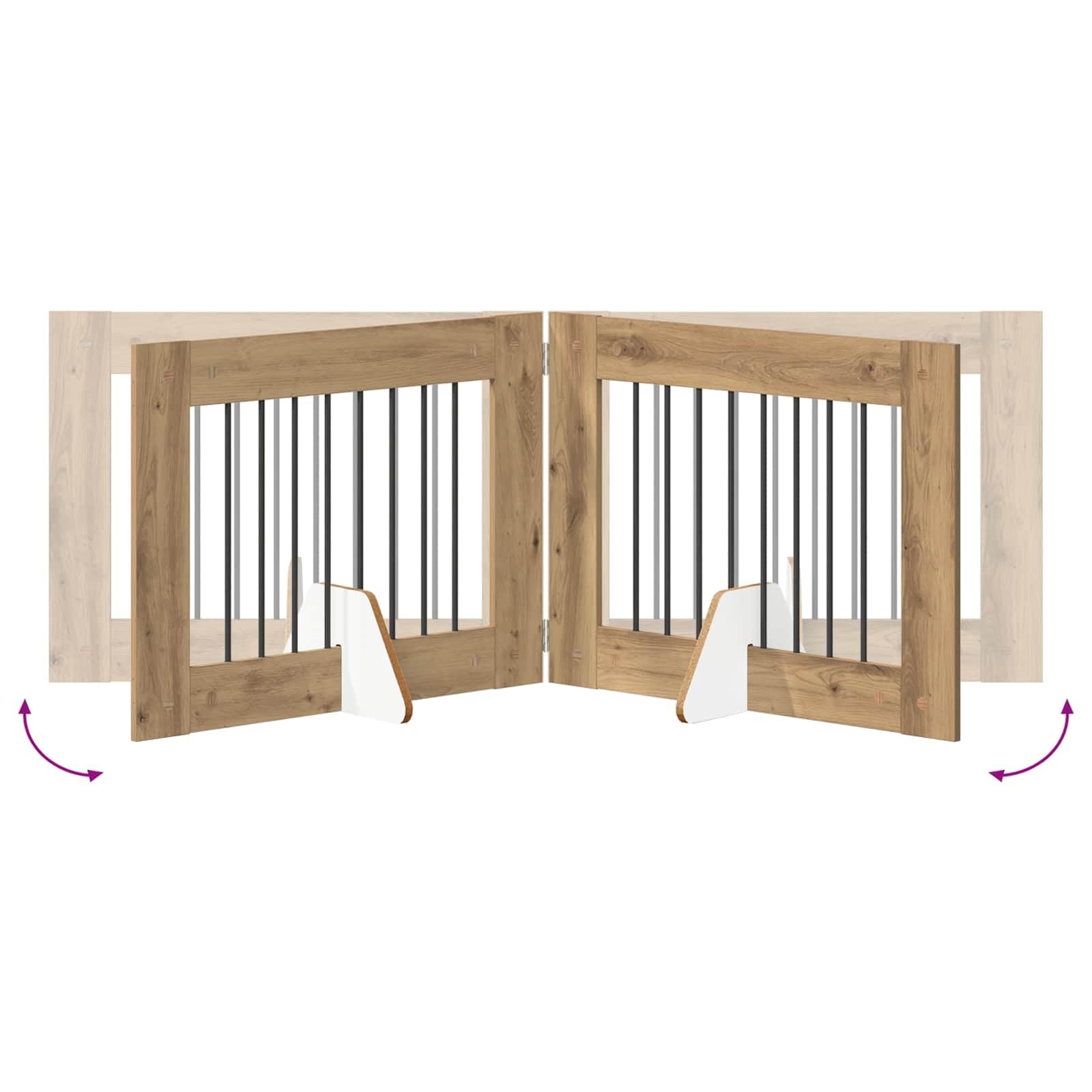 Cancelletto per cani con supporto, 2 pezzi, rovere Artisan, 80 x 60 cm, pieghevole, modulare, recinzione interna per animali domestici, protezione e sicurezza in casa e in casa