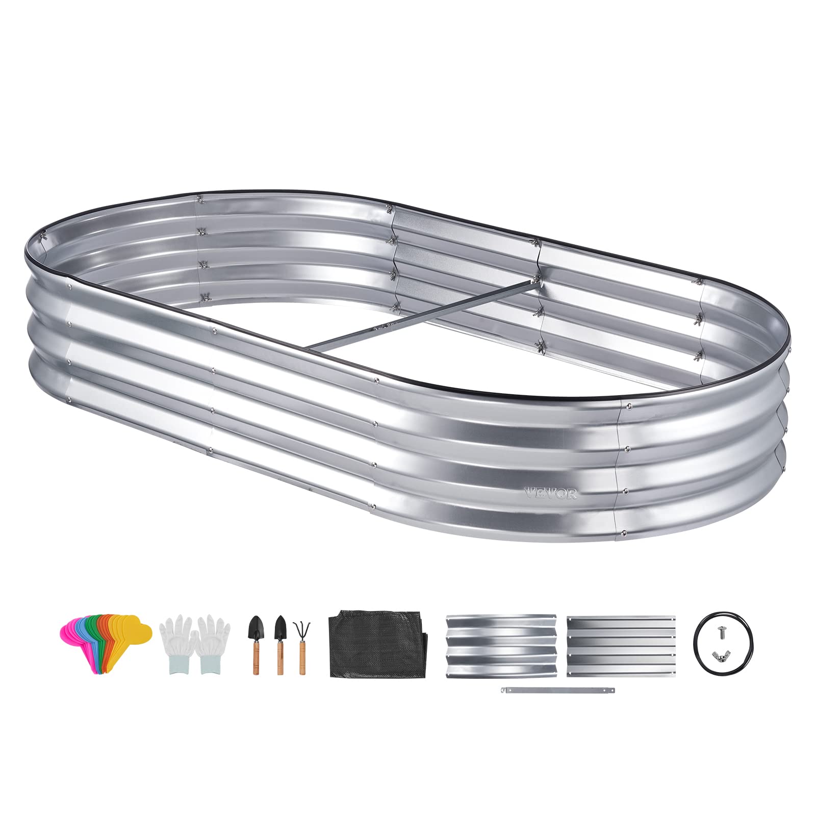 VEVOR Cama Elevada de Jardín 182,5 x 92,5 x 28 cm Jardinería Elevada de Metal Galvanizado para Cultivo de Flores Plantas Hierbas Huerto Urbano para Jardín Terraza Patio Balcón Plata con Accesorios