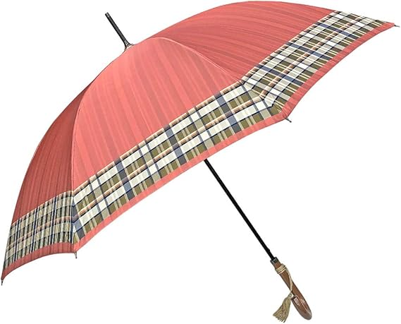 Amazon Nobel傘 レディース 雨傘 長傘 日本製 親骨60cm 8本骨 ジャンプ式 ワンタッチ 甲州産先染め朱子格子織り使用 無地 裾チェック 裏面ストライプ 日本製ジャンプ式雨傘 オレンジ 長傘 通販