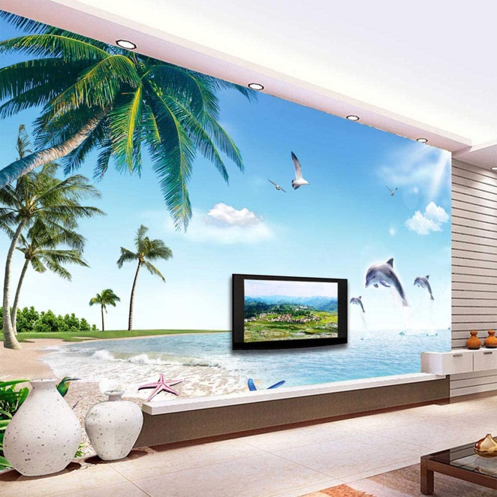 Papel Pintado Autoadhesivo - Saltando Delfín Paisaje Costero - Mural Square Wallpaper Wall Mural Photo Feature 3D Wallpaper Wall-Art Wallpaper Murales Dormitorio Sala De Estar 350(ancho)x256(alto) cm