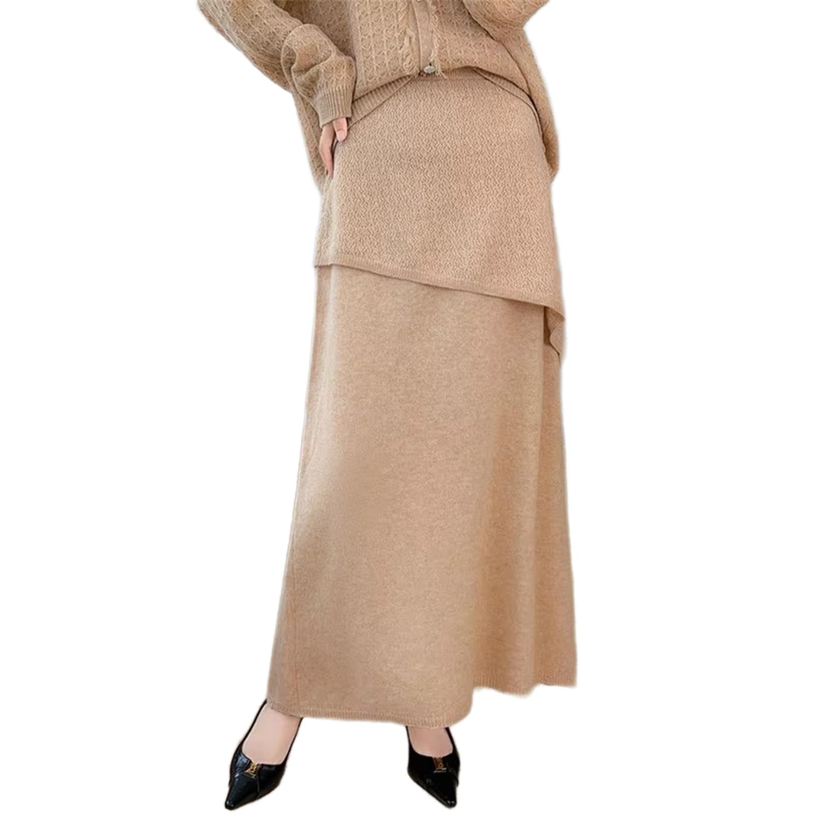 Gonna midi da donna in maglia a vita alta, a trapezio, autunno-inverno