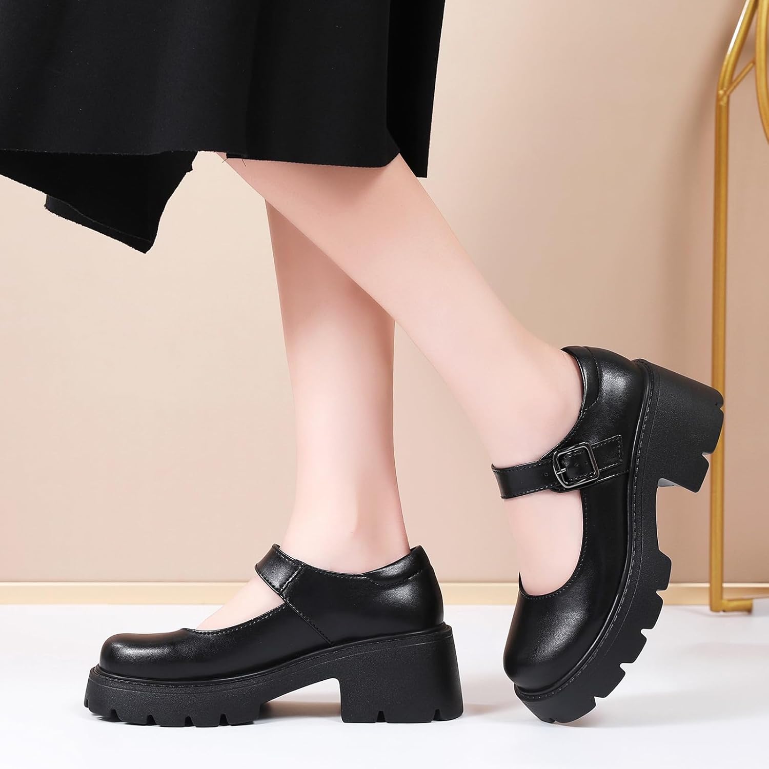 Mary Jane Shoes Women Platform Mary Janes for Women Round Toe Chunky Heels Women's Pumps Fashion Classic Comfortable Dressy Business Casual Shoes Dress Shoes - Image 2