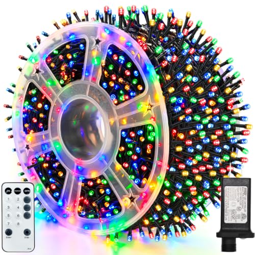 ROOR 300FT 1000 LED String Lights Outdoor, Christmas Tree Lights Multicolor with Remote Control, 8 Modes Fairy Light Plug in Outside IP65 Waterproof for Backyard Porch Party Wedding - image 1
