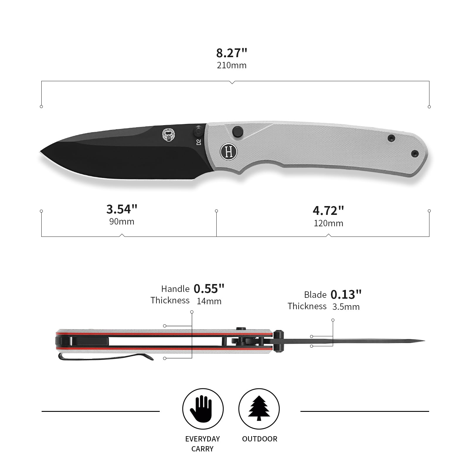 Holtzman's Gorilla Survival 'Loyalist' Folding Survival Pocket Knife Gift Set with Sharpening Stone and Carrying Case (Black+Red)