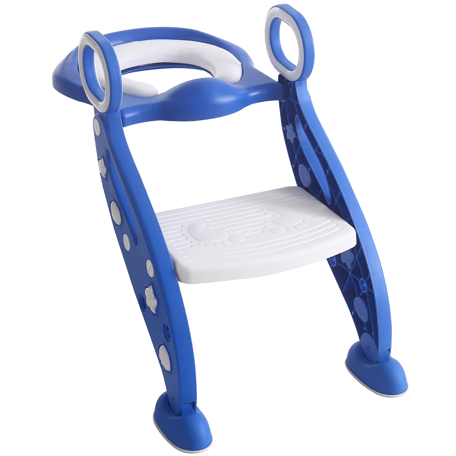 Rainberg Kids Potty Training Toilet Seat Adjustable Height Step Ladder for Toddlers | Bathroom Aid Toddler Toilet Seat and Step with Non-Slip Handles, Portable Design (White Blue)