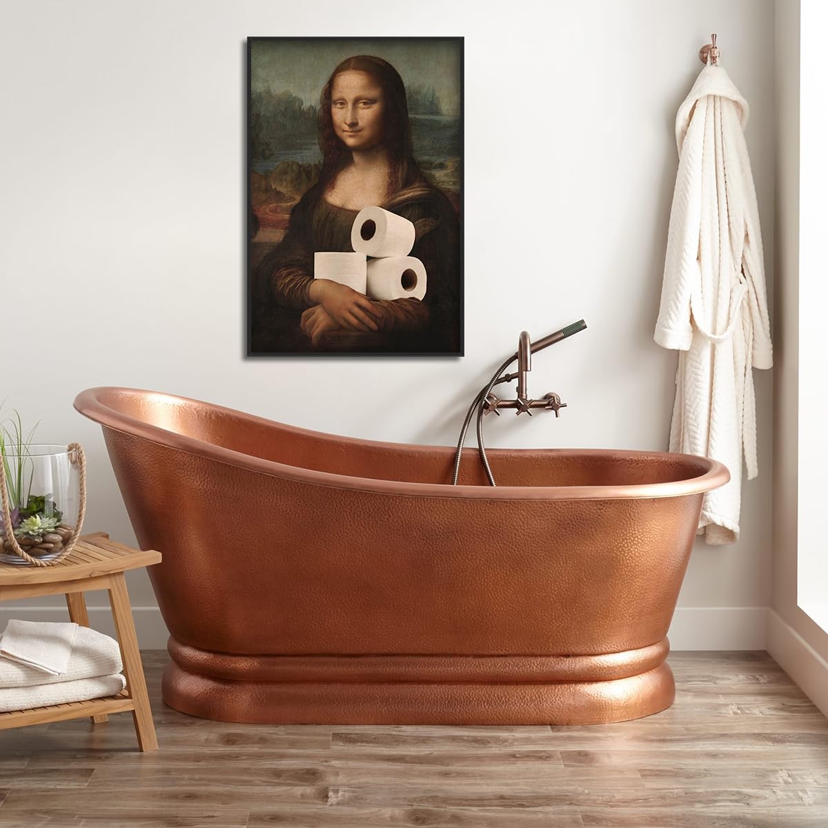 Anslipswar Funnyl Dipinto della Mona Lisa Arte da Parete su Tela per Bagno, Stampe Artistiche Umoristiche e Divertenti per WC, 30,5x40,6cm Incorniciato