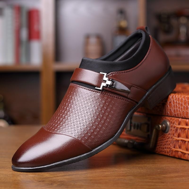Men's Monk Dress Oxford Shoes Casual Business Heel Non Slip Anti-Slip Low Top Rubber Sole Dress Round Toe Slip On Business Leather2