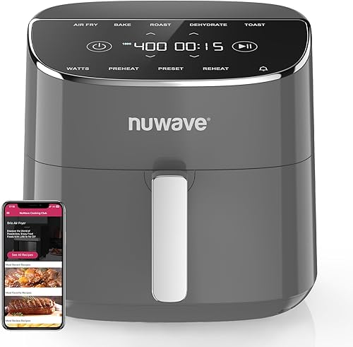Nuwave Brio Plus Freidora de Aire 8 Qt, Nueva y Mejorada, LIBRE DE PFAS, 7 Funciones de Cocina Digital de Un Toque que Fríen al Aire, Hornean, Asan,