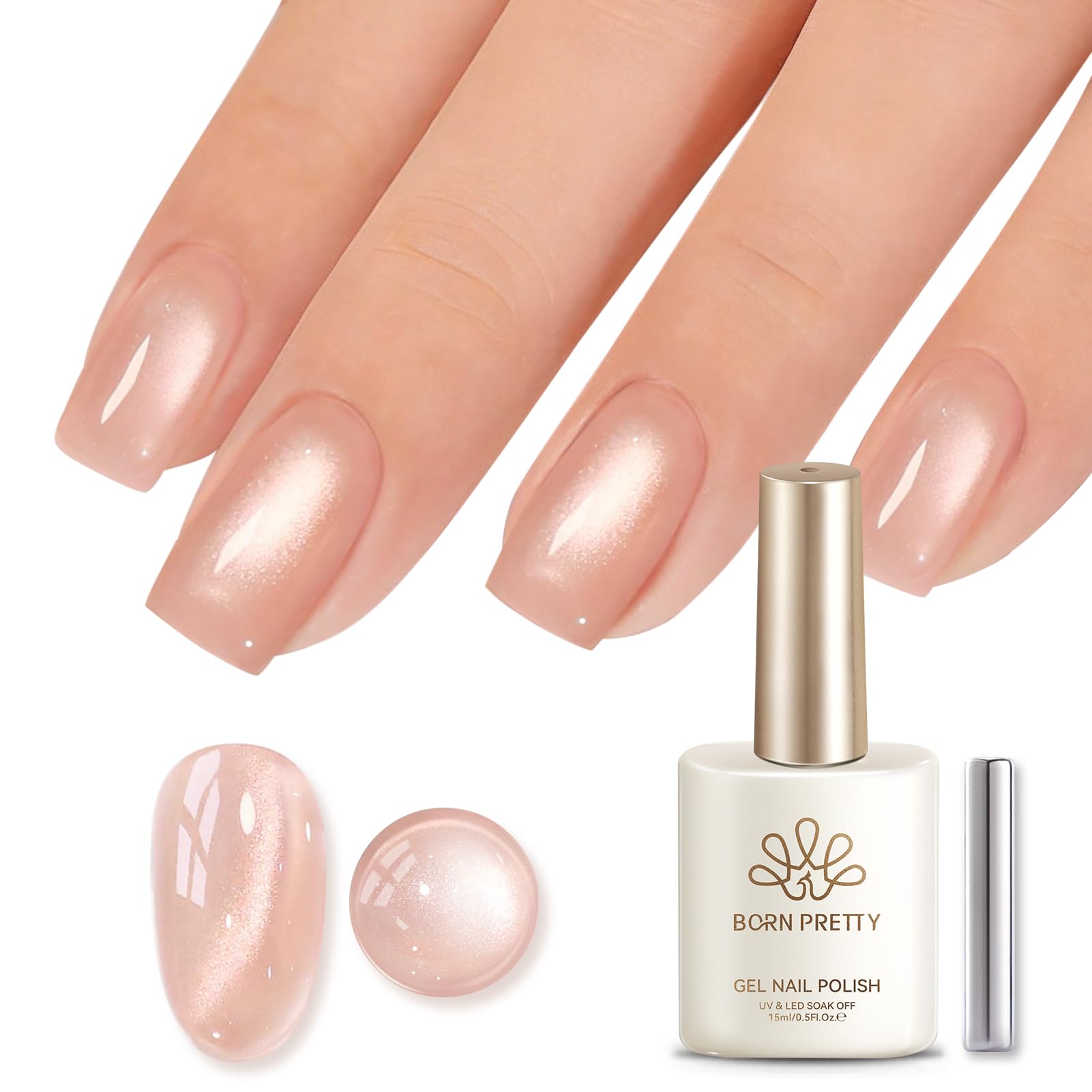 BORN PRETTY U V Nagellack Cat Magnetic Eye Nude‌ Glasperleneffekt‌ 15ML Jelly Kristalle Gel Nagellack mit Magnet Soak-Off U V Gel für Anfänger DIY Nail Art Maniküre Salon