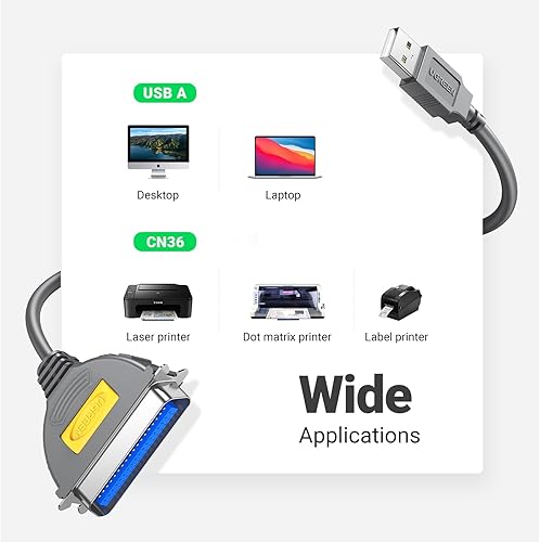 Miniatura 2 de UGREEN Cable de impresora USB a puerto paralelo de 10 pies, adaptador de cable CN36 IEEE1284 para impresora antigua, convertidor paralelo Centronics