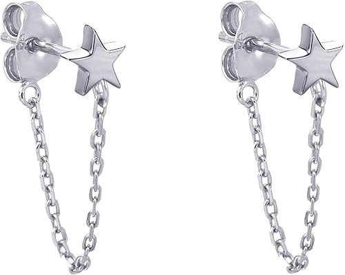 Chain Earrings Sterling Silver Star Stud Earrings Dangle Drop Earrings Chain For Women Dainty Earrings Silver Amazon Co Uk Fashion