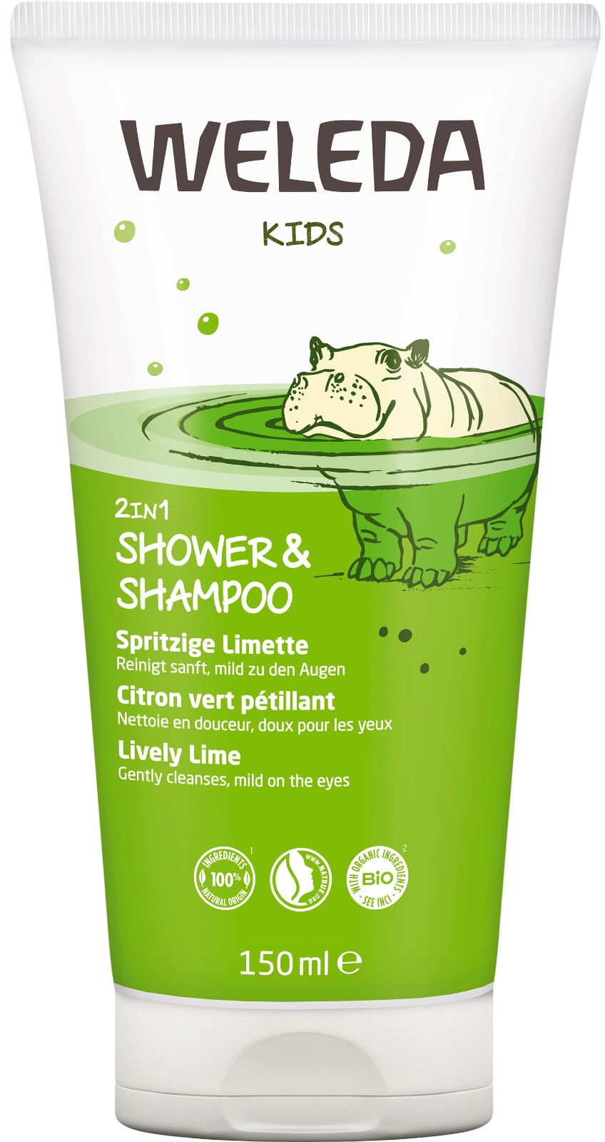 WELEDA Bio Kids 2in1 Shower & Shampoo Spritzige Limette, Naturkosmetik Duschgel und Bodylotion zur schonenden Reinigung von Haut und Haar, geeignet für Kinder ab drei Jahren (1 x 150 ml)