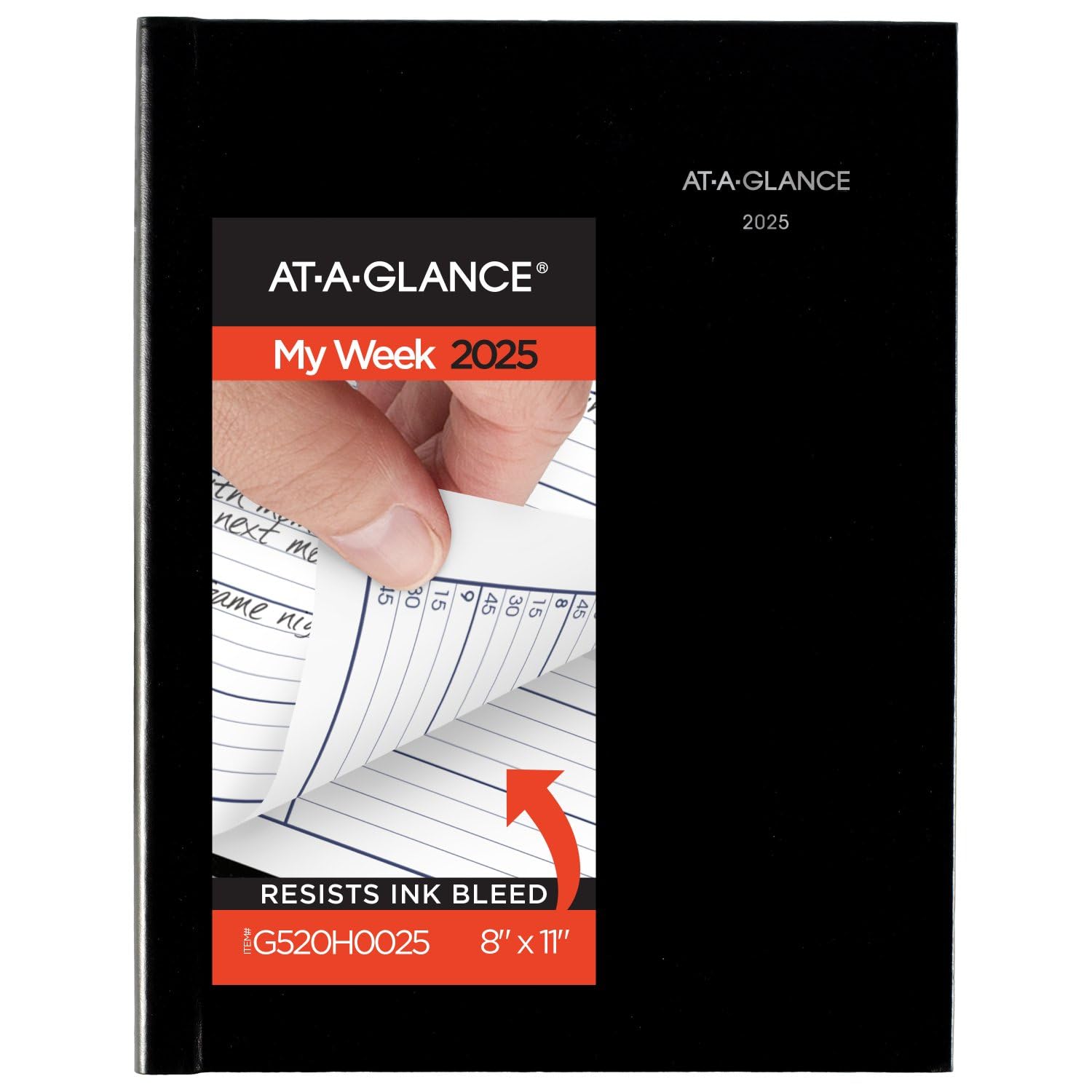 AT-A-GLANCE 2025 Appointment Book Planner, Weekly, 8" x 11", Large, Quarter-Hourly, Hardcover, DayMinder, Black (G520H0025)