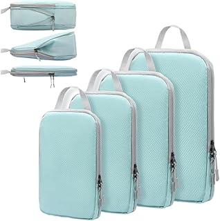 圧縮パッキングキューブ 旅行 - トラベルアクセサリー、機内持ち込み用拡張可能なパッキングオーガナイザー4セット - Essentials荷物バッグ、圧縮パッキングキューブ、旅行バッグオーガナイザー、ブルー、4個