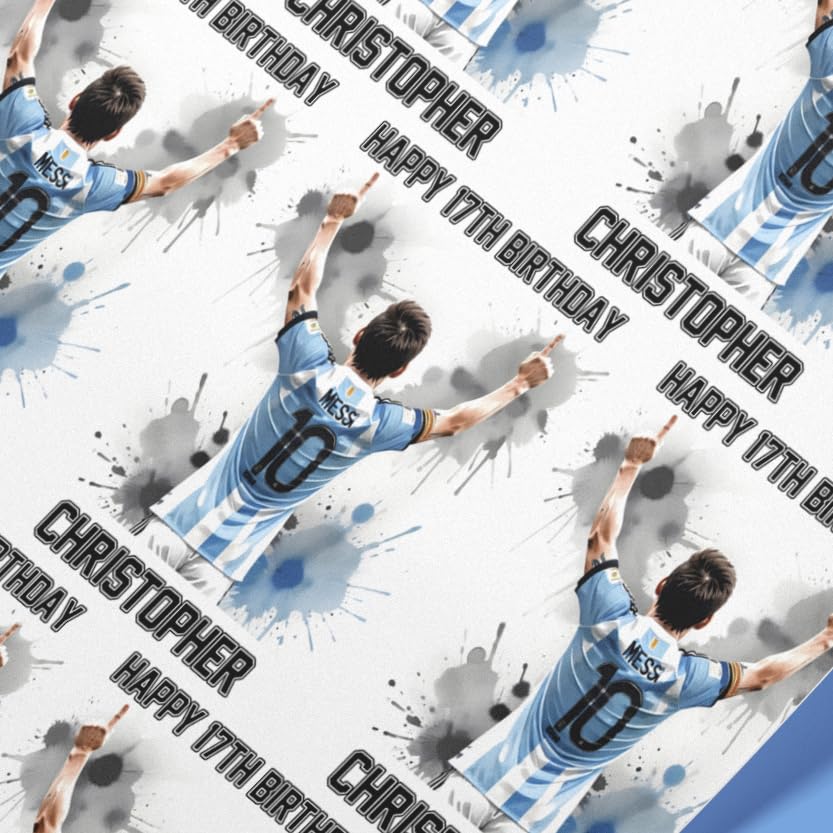 Gift Wrap 4 U L.Messi Personalised Gift Wrap | Personalised Messi Football Wrapping Paper | Rolls - 61cm Width | Birthday Customised Present Idea | Messi Birthday Wrapping Paper (White, 5mt)