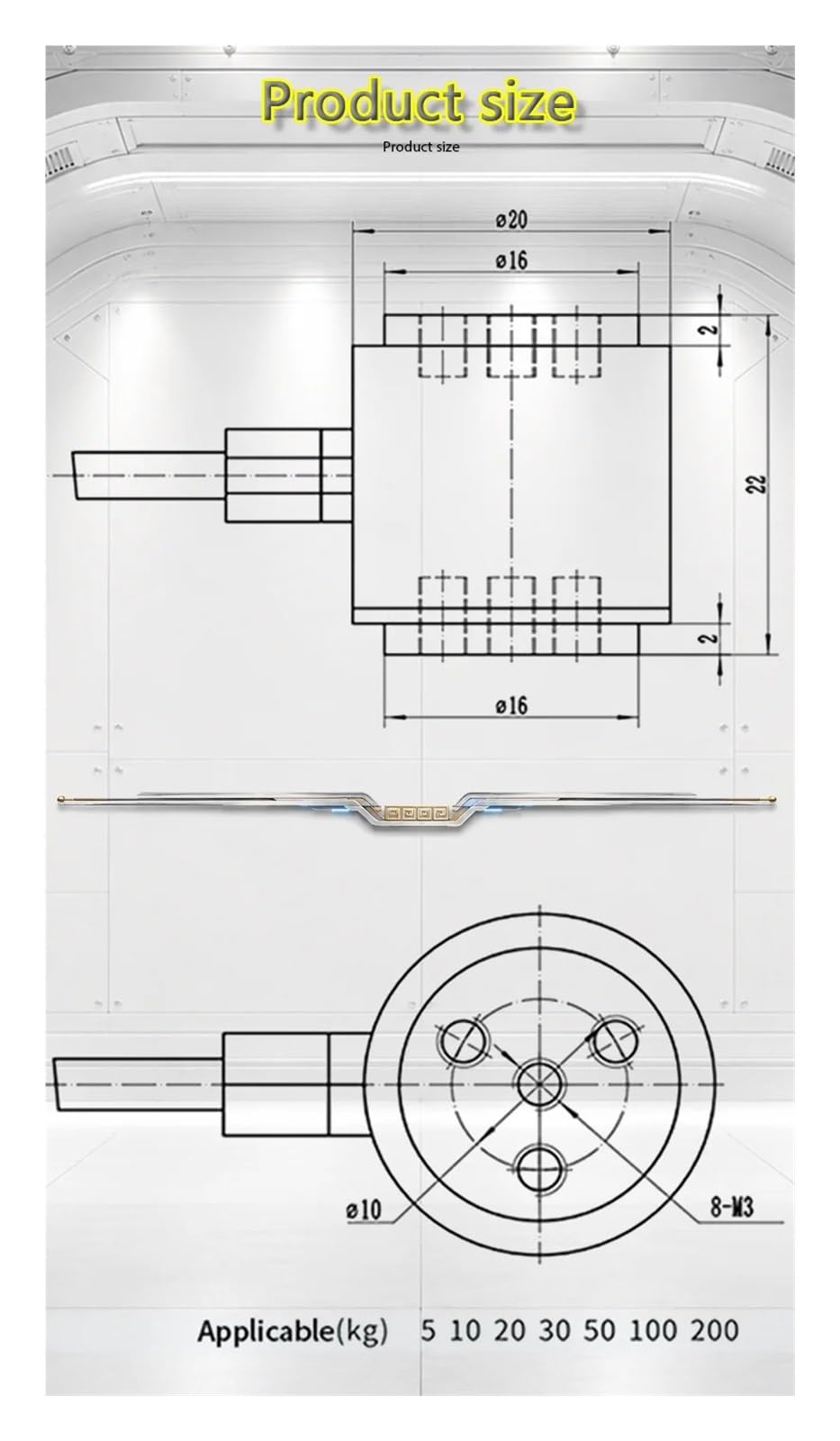 Transductor de fuerza, celda de carga de compresión de minicolumna | Alta precisión de acero inoxidable for equipos de pesaje industriales(50kg)