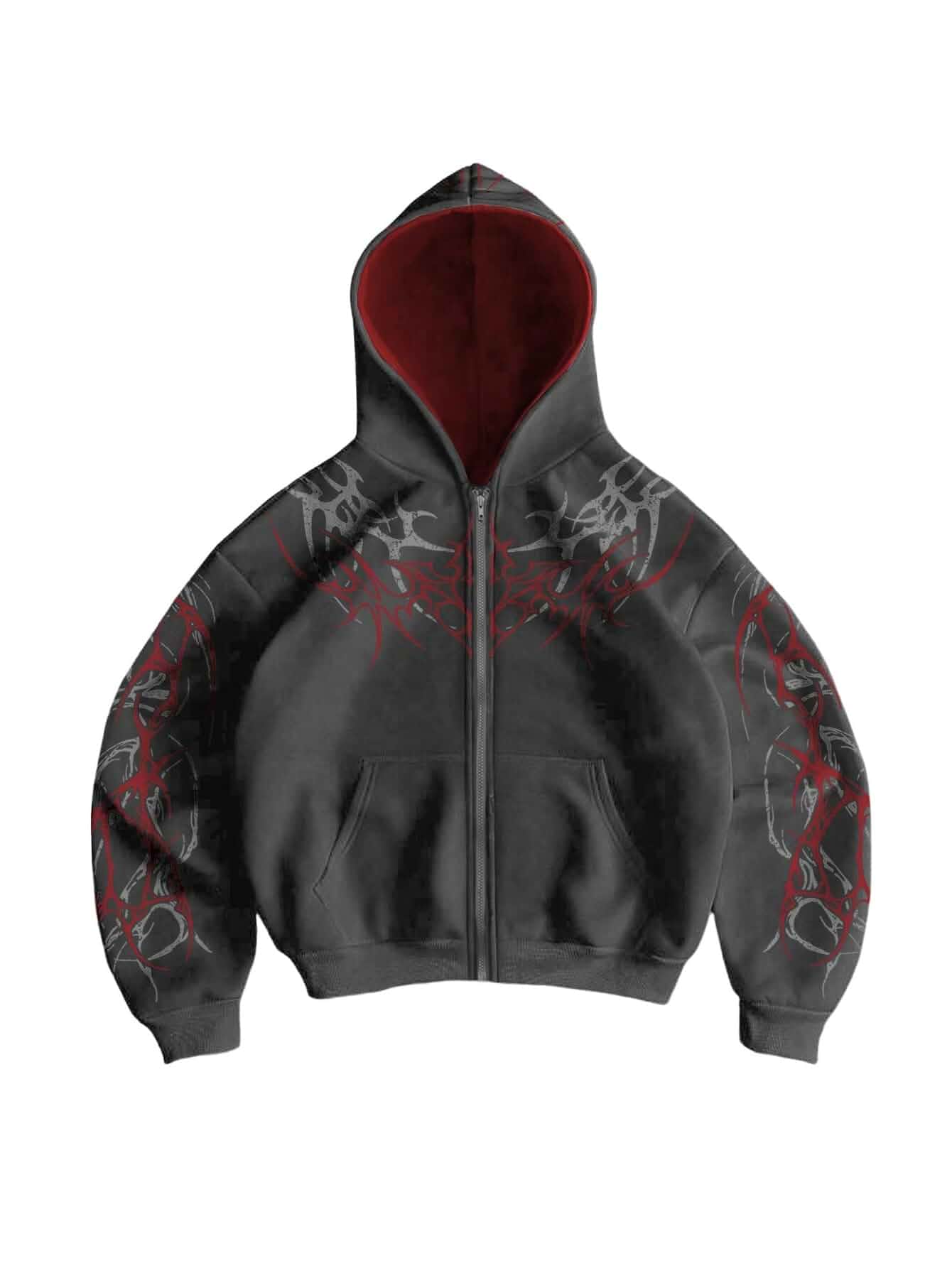 RoseSeek Men's Y2k Goth Graphic Zip Up Hoodies | Long Sleeve Grunge Punk Sweatshirt with Pockets, Streetwear