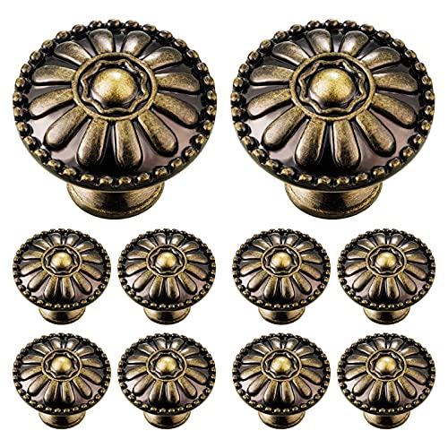 Tayland 10 Piece Antique Bronze Cabinet Knob Cabinet Hardware Vintage Boho Dresser Knob Screw Floral Engraving Knob Metal Retro Wardrobe Handle for Kitchen (Classic Style,10 Pcs) (Tayland-ewt5959)