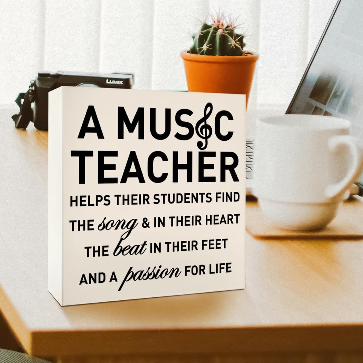 Music Teacher Appreciation Gift, Music Teacher for Women Men Thank You Gifts Music Piano Teacher Christmas Birthday Teacher's Day Gift, Wooden Box Sign Desk Decor