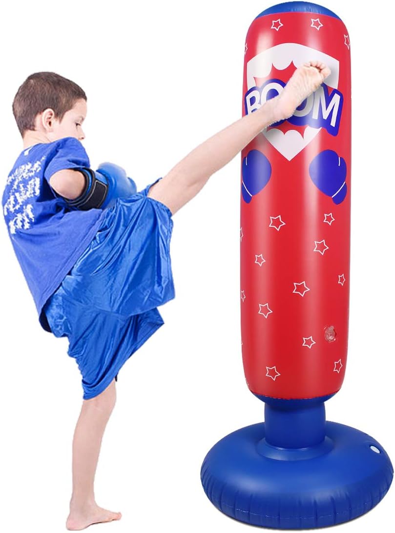 Inflatable Punching Bag for Kids,Boxing Bag for Kids,Free Standing Boxing Bag for Immediate Bounce Back Heavy Punching Bag for Practicing Karate,De-Stress Boxing Bag for Boy/Girl. (Child 125CM, Red) : Sports & Outdoors