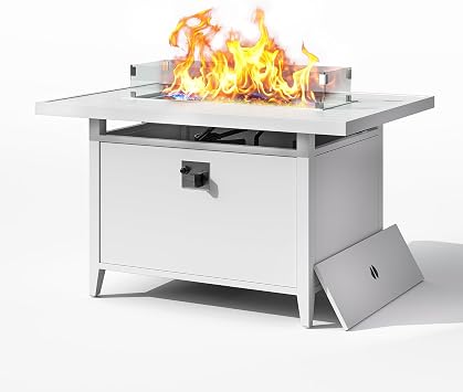 43" Propane Fire Pit Table, 55,000 BTU Outdoor Gas Fire Table with Wind Guard, Lid, Waterproof Cover & Fire Glass Beads, Aluminum Patio Firepit for Deck Backyard Garden, Works with 20 lb Tank