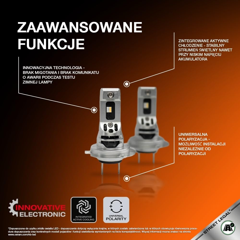 OSRAM NIGHT BREAKER LED SPEED H7 450 do motocykli, lampa LED do motocykli z homologacją drogową, do 450% większa jasność, 6000K, szybki montaż, nie wymaga akcesoriów mechanicznych, 1 lampa