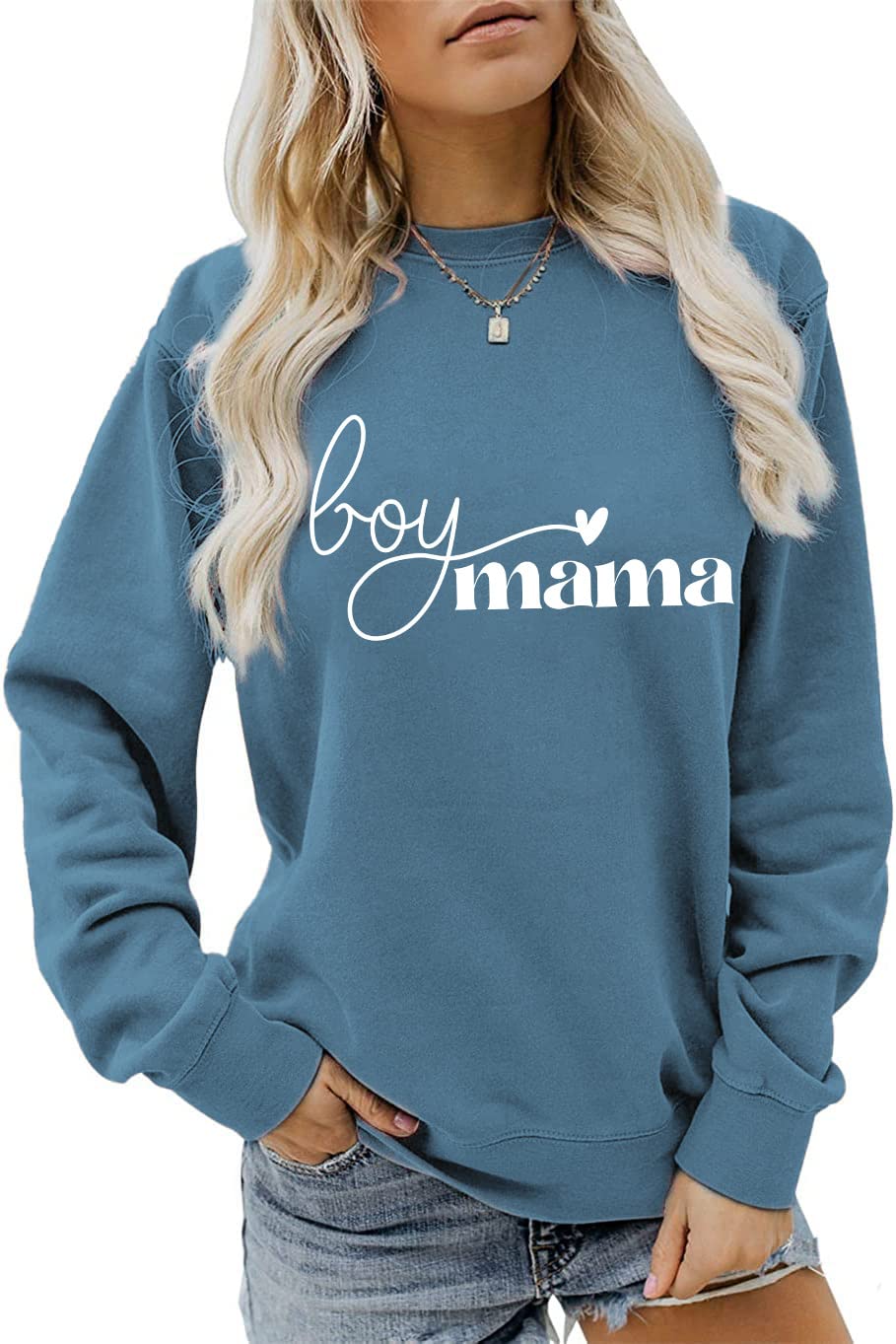 JBF ClothMama Boys Sweatshirt Women Long Sleeve Pullover Mama Sweatshirt Casual Loose Crew Neck Fall Pullover Tops