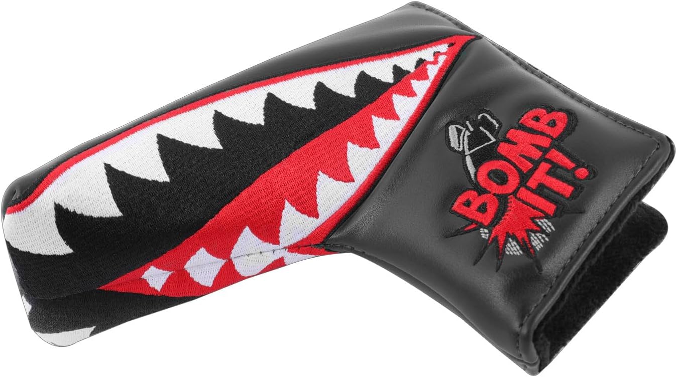 Black Golf Blade Headcover with Tiger Shark Design for Golf Putter Club