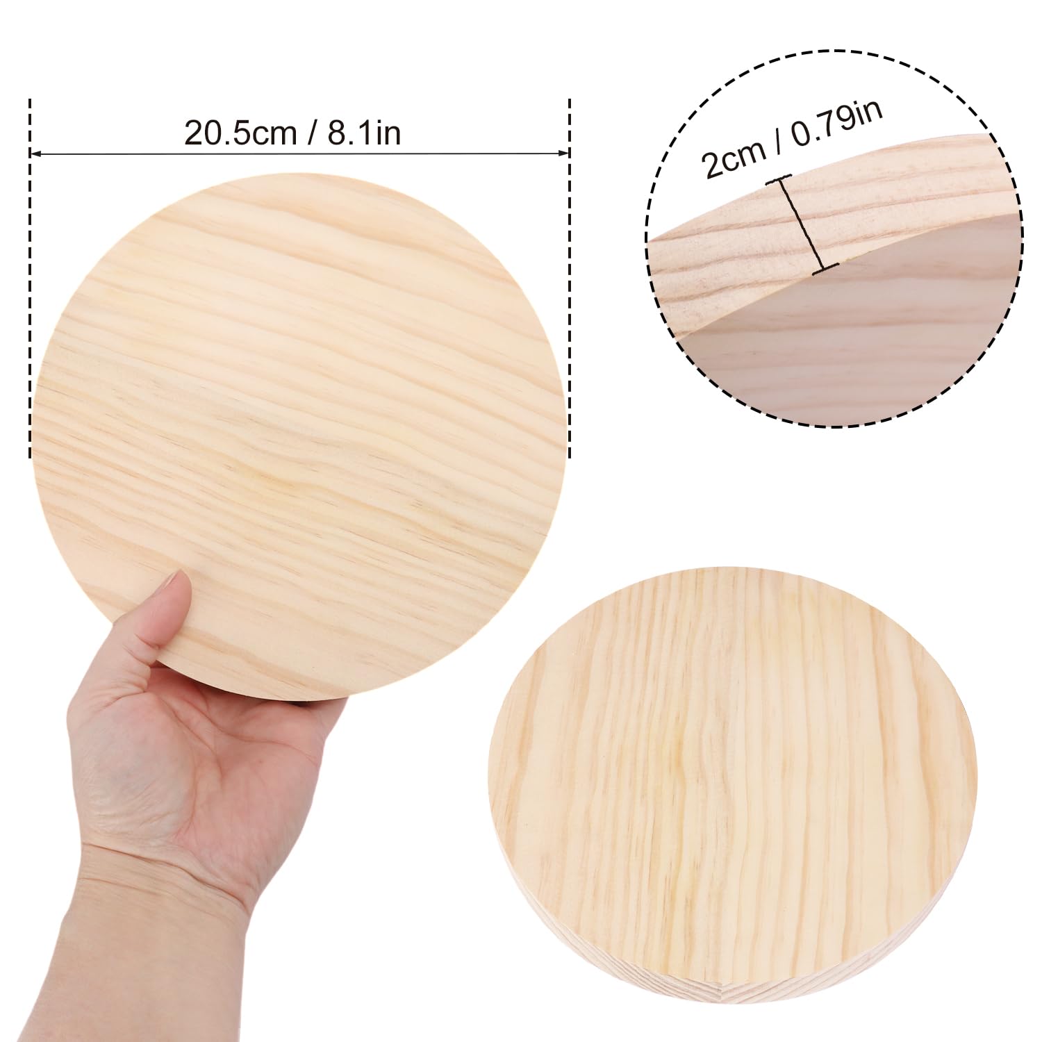 9 Stück 20,3 cm große Holzscheiben Kreise, unlackierte Holzuntersetzer, natürliche Holzscheiben, runde Holztafeln für Bastelarbeiten, Heimdekoration, Türhänger, Holzgravur, Holzgravur GNIEMCKIN.