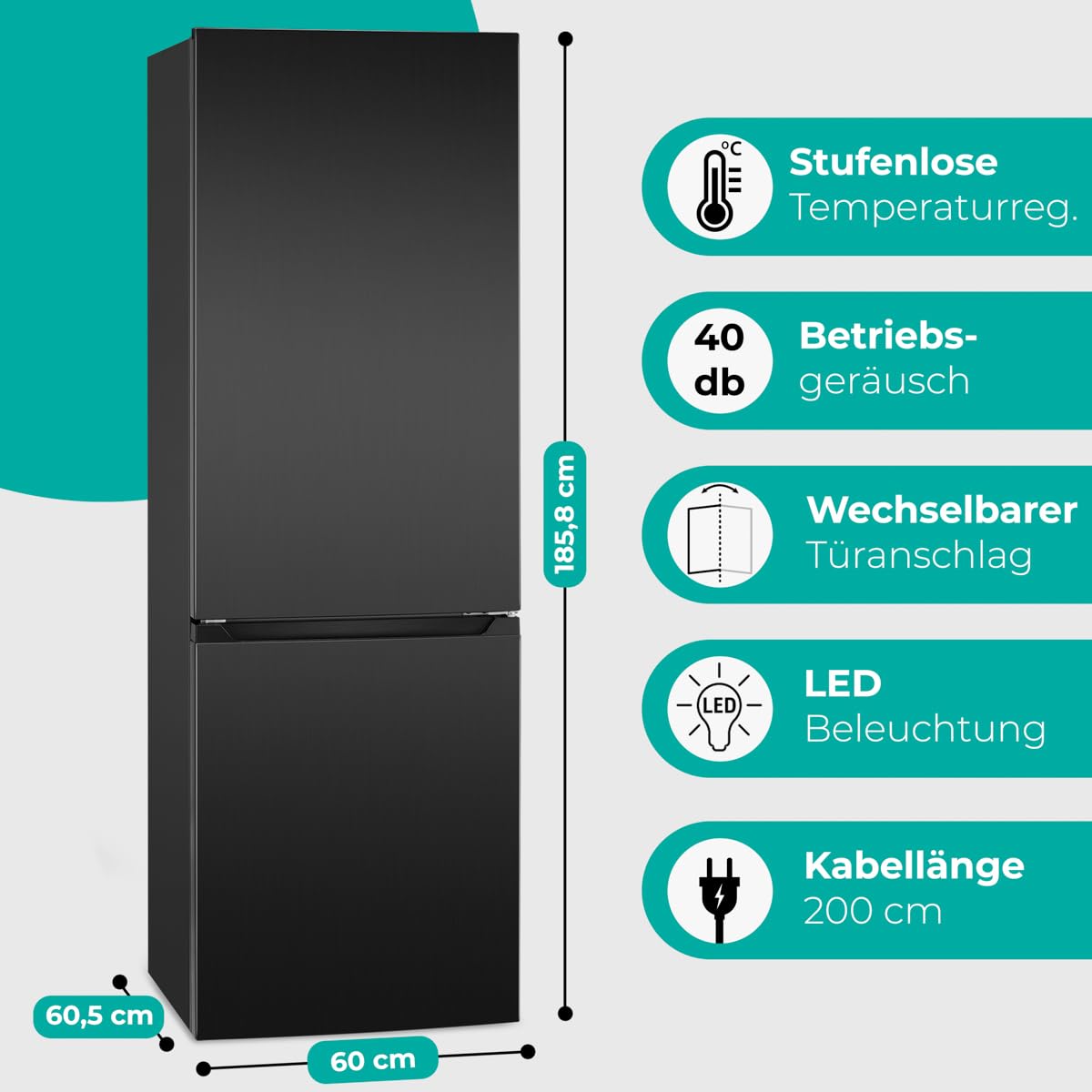 Bomann, Frigorífico y Congelador 315L KG7357-Negro, Frigorífico 219L, Congelador 4 Estrellas 96L, Iluminación LED, Control de Temperatura, Diseño Moderno, Puerta Reversible, Ideal para Familias