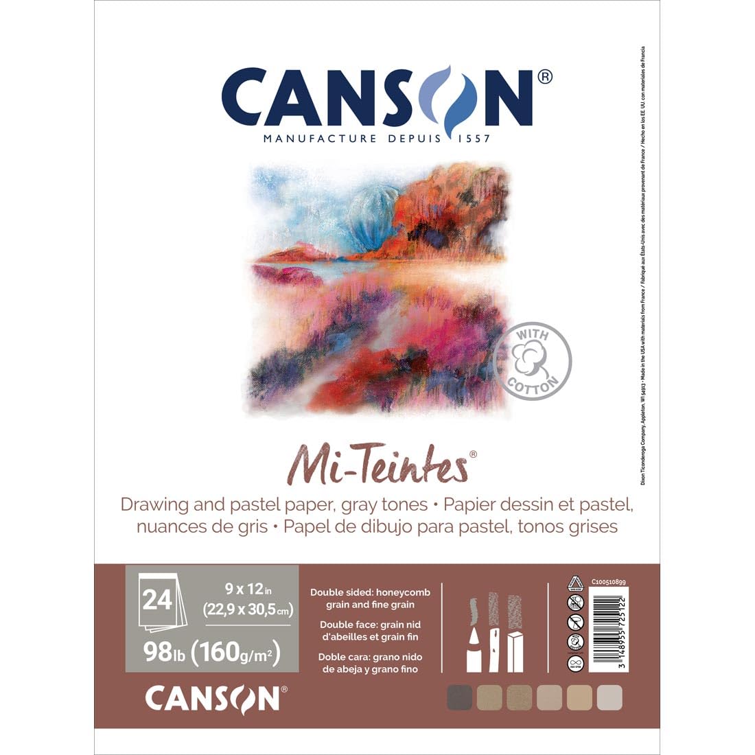 Canson Artist Series Mi-Teintes Pastel Paper, Gray Tones, Foldover Pad, 9x12 inches, 24 Sheets (98lb/160g) - Artist Paper for Adults and Students