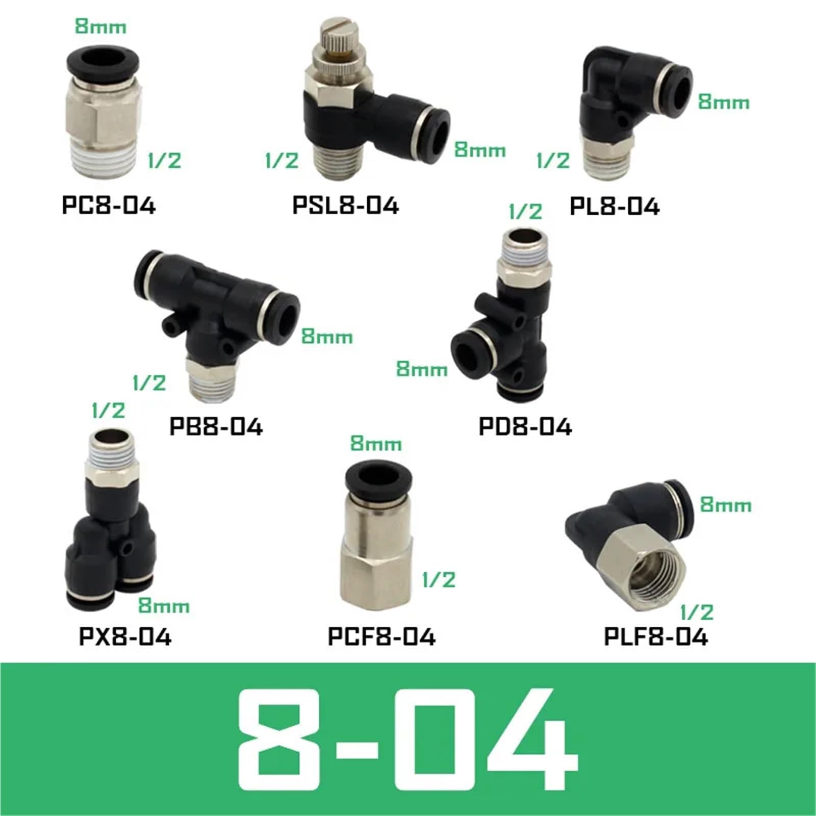 Accesorio de conector de aire neumático PL 4 mm, 6 mm, 8/10 mm, rosca 1/8, 1/4, 3/8 y 1/2, accesorios de manguera(8-04)