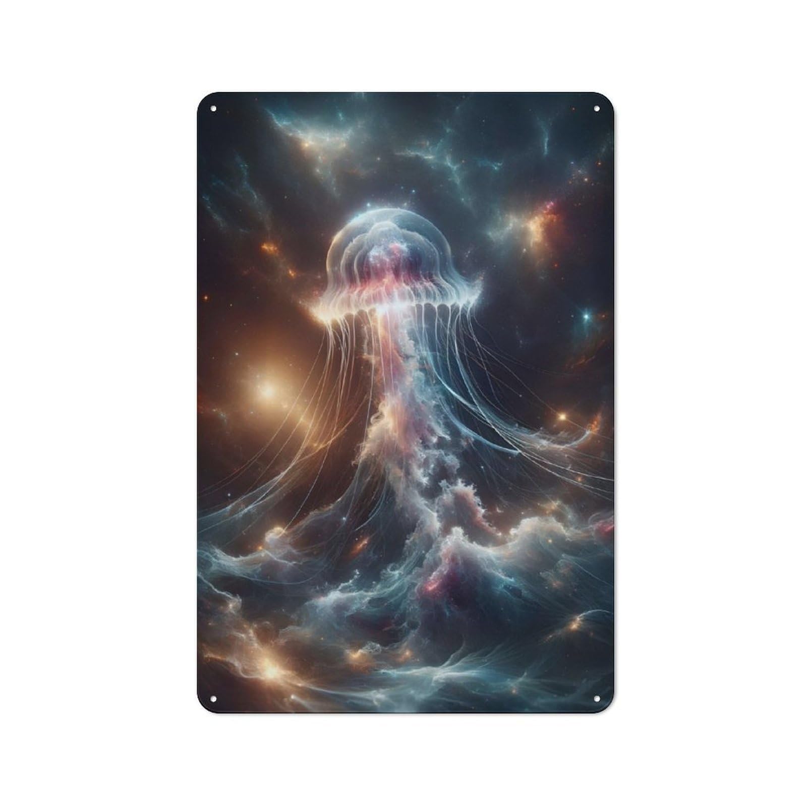 Junmoney Cosmic Jellyfish Retro Metal Plaque 30X20cm For Bar Or Restaurant, Suited To Restaurant Interior Fans