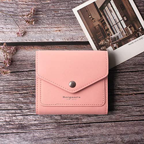 Small Leather Wallet for Women, RFID Blocking Women's Credit Card Holder Mini Bifold Pocket Purse (Rouge Pink)