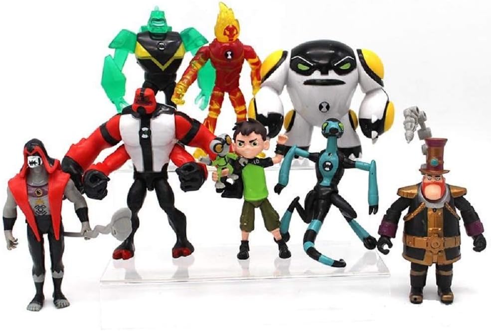 world toys brand Ben 10 Action Figures – 9-Piece Ben10 Figurine Set – Includes Four Arms, Grey Matter, Kineceleran, Diamondhead, Tennyson – Safe and Durable Free Stickers