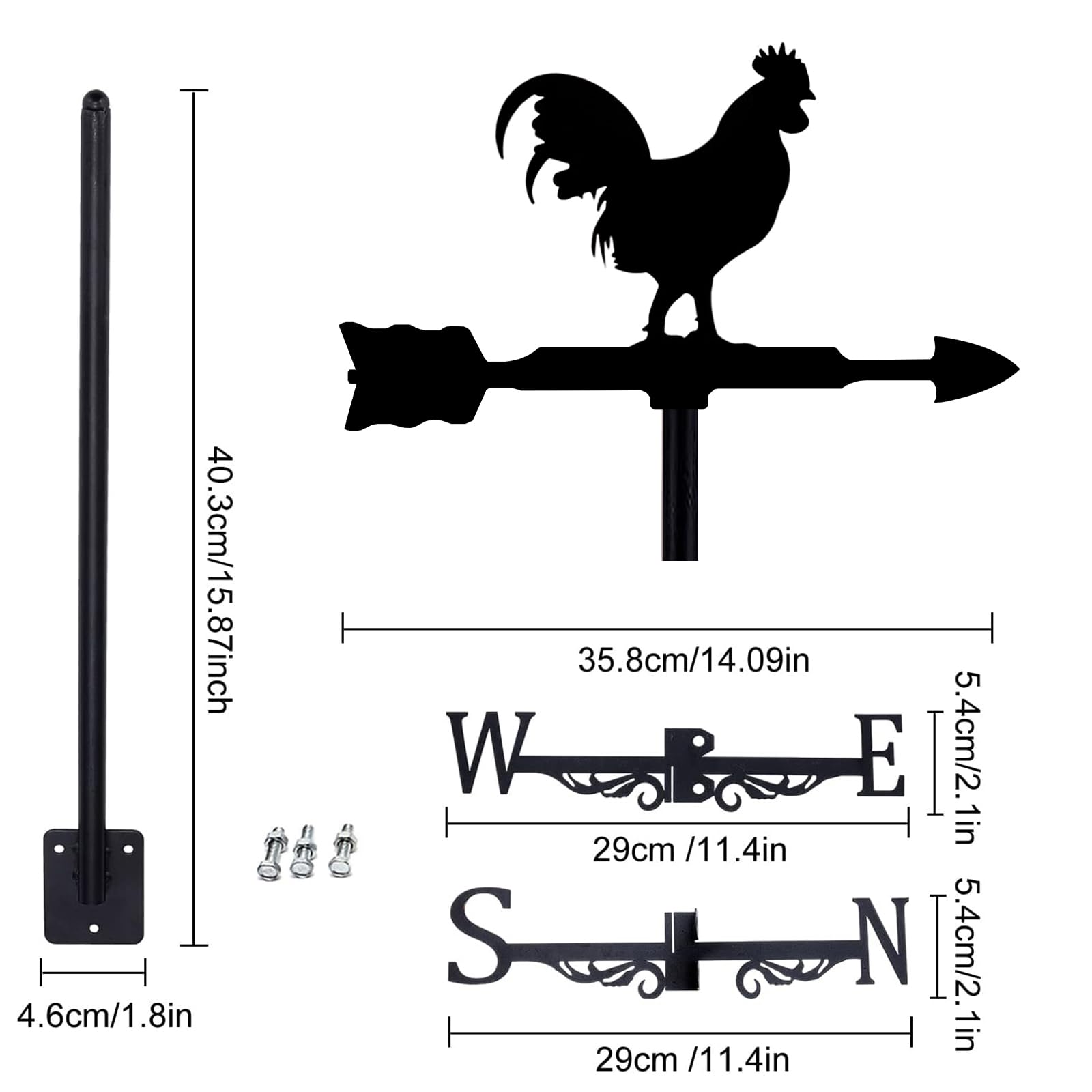 Girouette Coq KADAX - 43x42 Cm - Plastique Résistant Aux Intempéries - Pour Toit, Jardin, Clôture - Indicateur Vent Décoratif