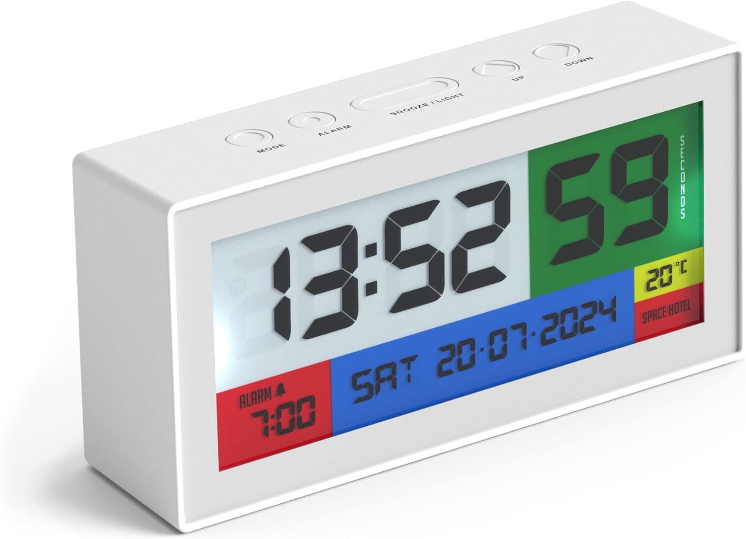 SPACE HOTEL® Robot 100 Designer Digital Alarm Clock with Colour LCD Display, 12/24Hr, Date