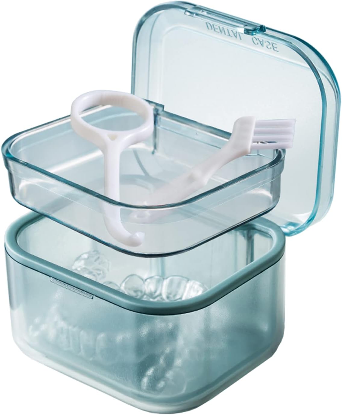 MURRI&MURRDI Retainer Case, Denture Bath Box with Strainer Basket, Mouth Guard Case, Braces Cleaner Cup, Cute Denture Cleaning Holder for Travel Retainer Storage Soak Container (B Blue)