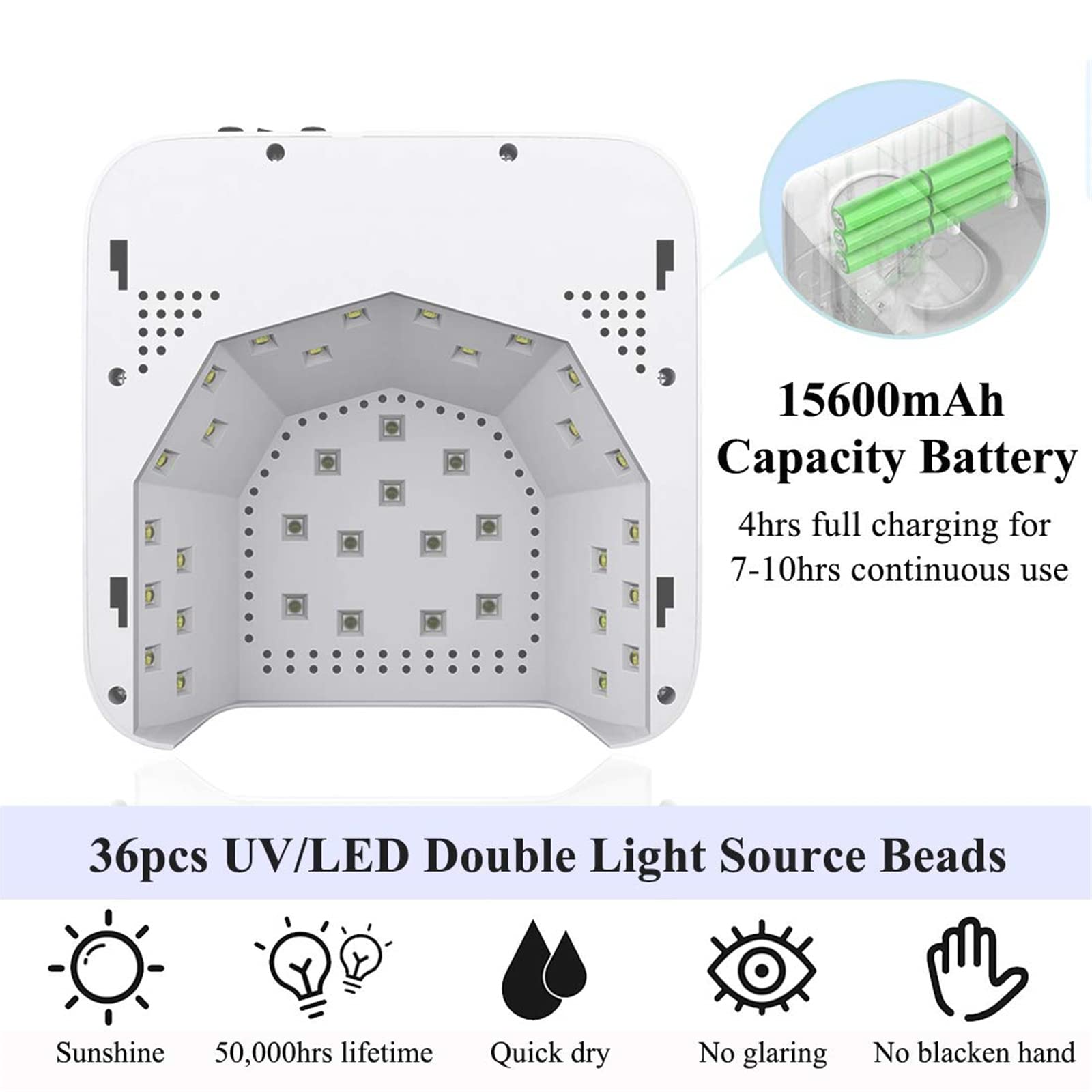 ZYC Lampada per Unghie a LED Senza Fili UV 72W Ricaricabile 15600mAH Lampada arricciacapelli per Smalto Professionale per Unghie in Gel per Tutti Gli smalti per Unghie in Gel